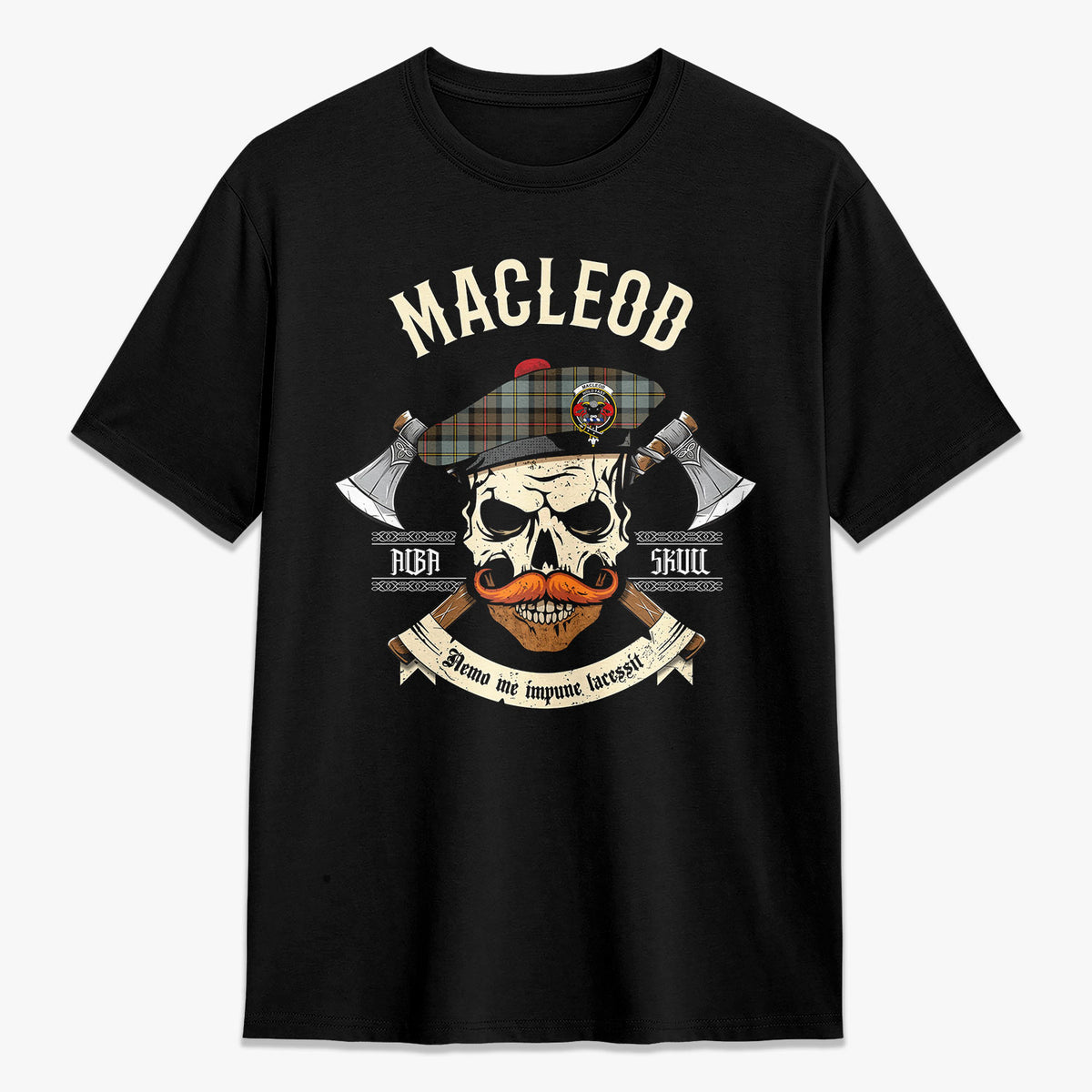 MacLeod of Harris Weathered Tartan Crest 2D T-shirt - Alba Skull Style