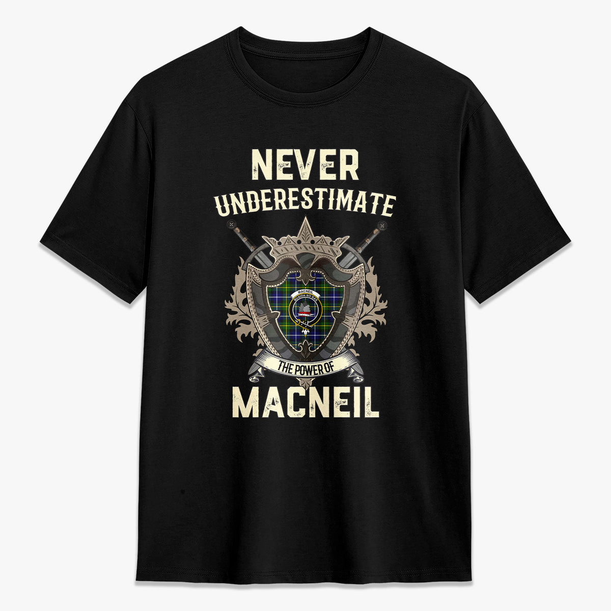 MacNeil of Barra Modern Tartan Crest 2D T-shirt - Never Underestimate Style