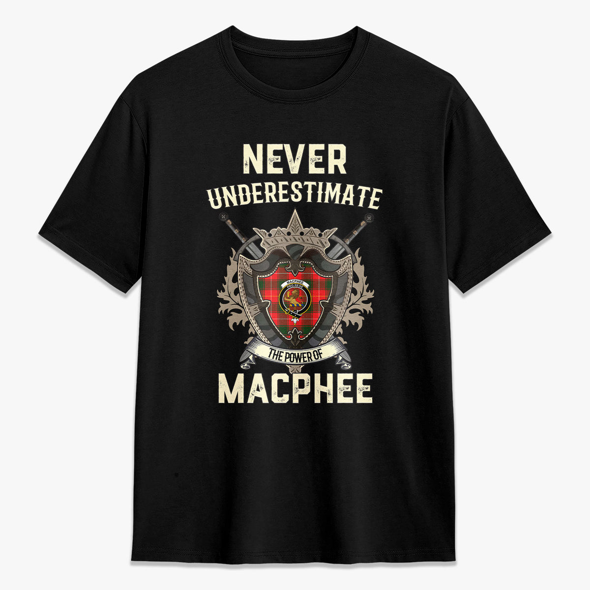 MacPhee Modern Tartan Crest 2D T-shirt - Never Underestimate Style