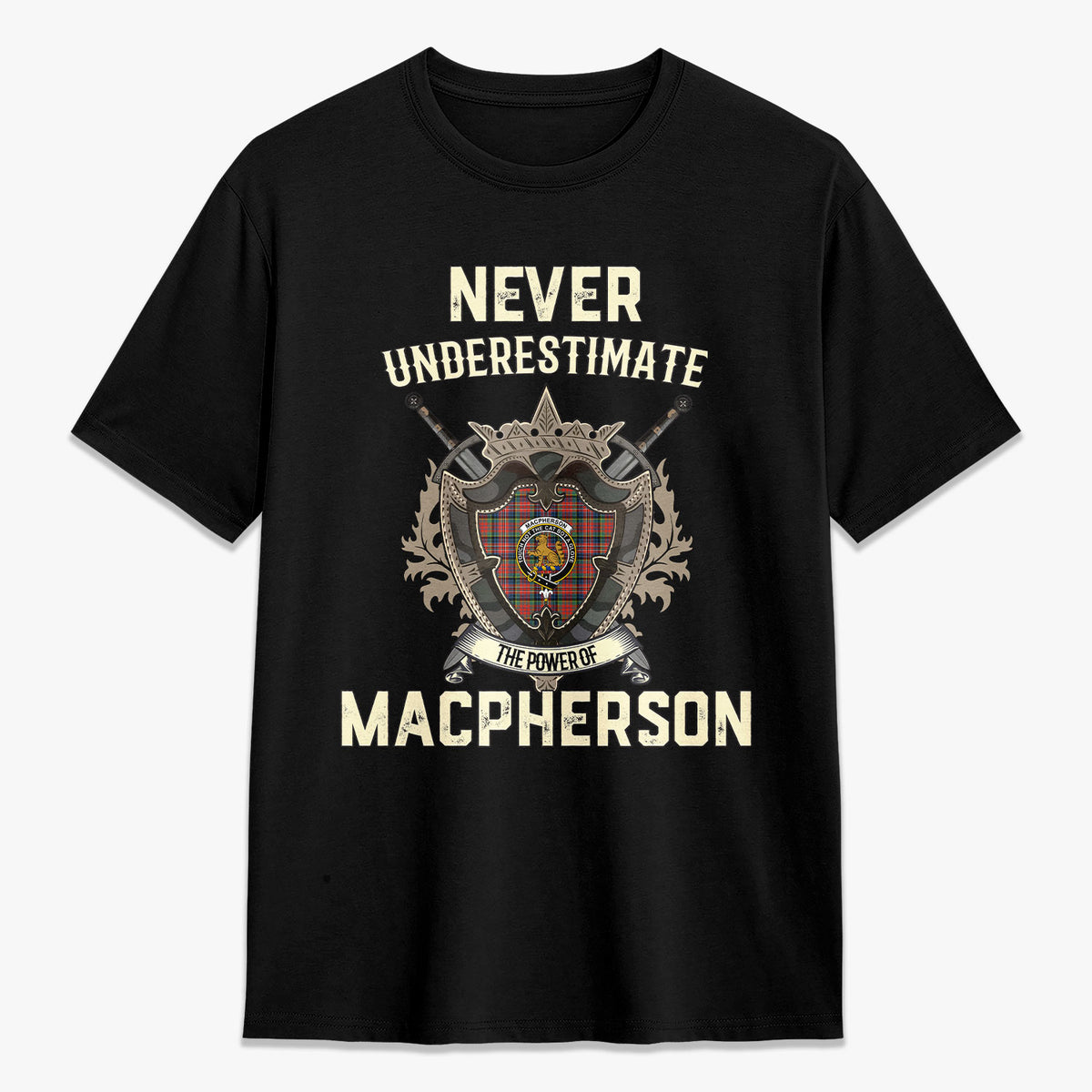 MacPherson Ancient Tartan Crest 2D T-shirt - Never Underestimate Style
