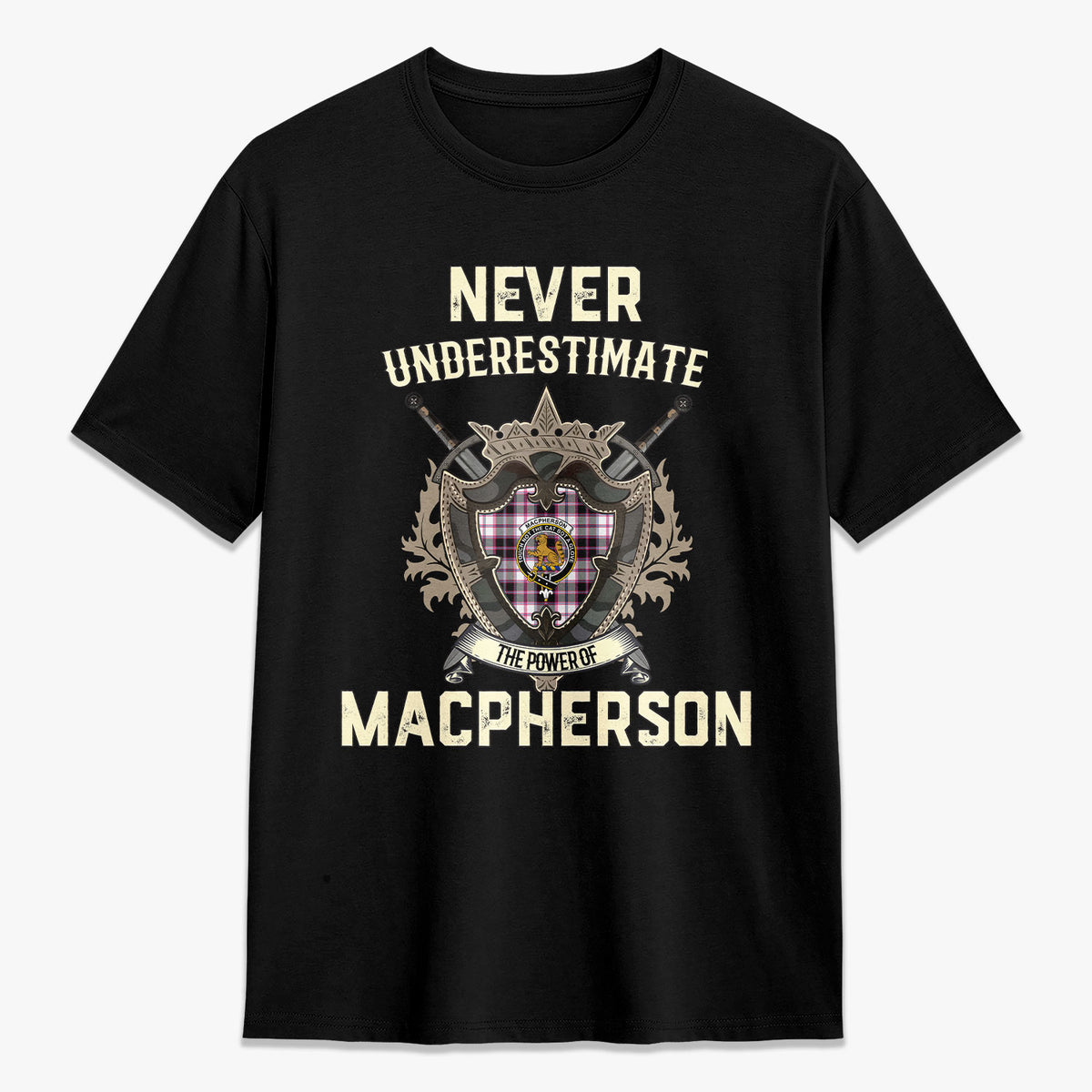 MacPherson Hunting Modern Tartan Crest 2D T-shirt - Never Underestimate Style