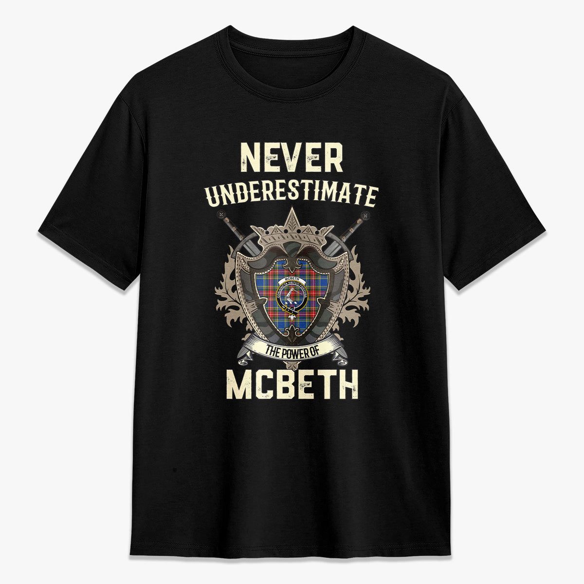 McBeth Modern Tartan Crest 2D T-shirt - Never Underestimate Style