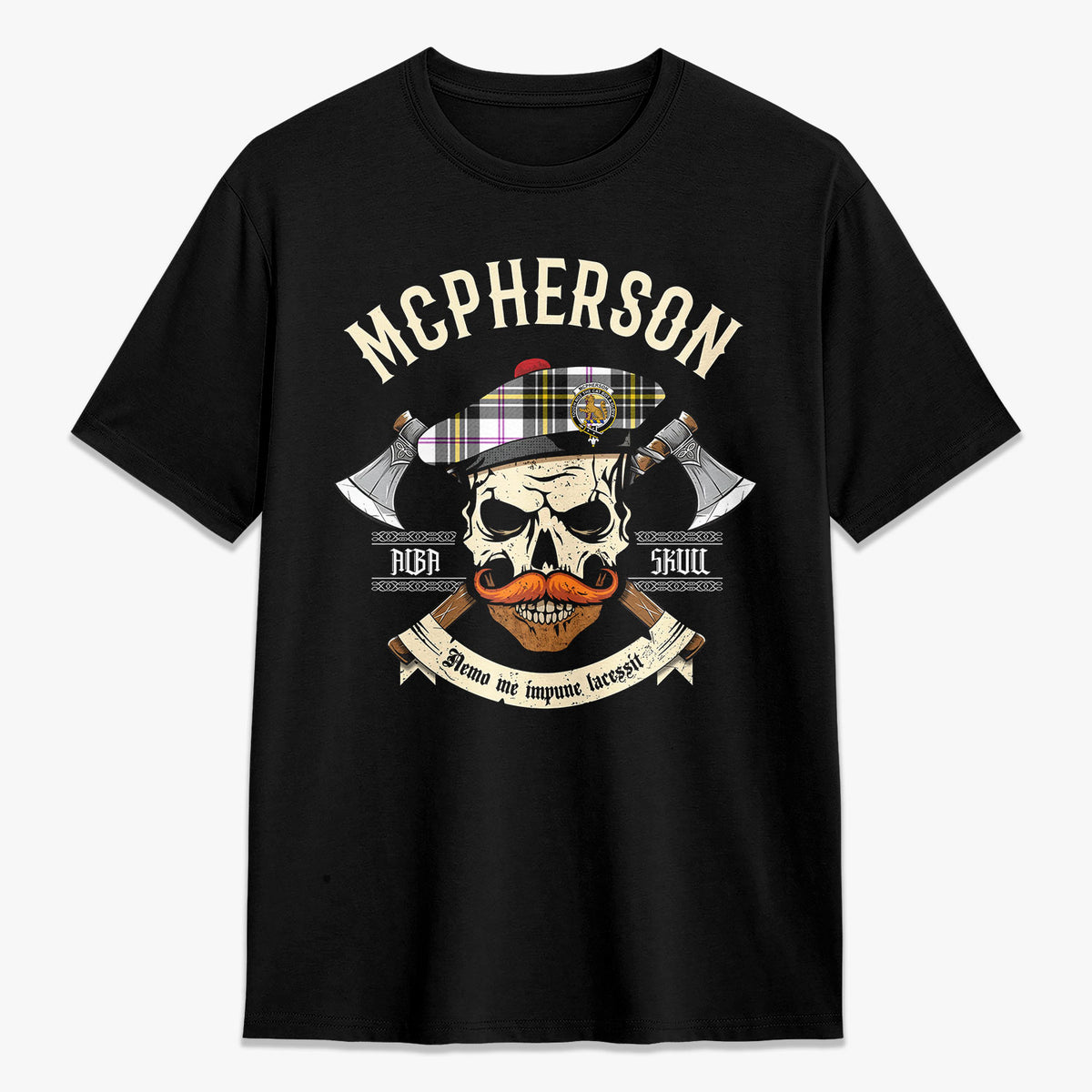 McPherson Dress Modern Tartan Crest 2D T-shirt - Alba Skull Style