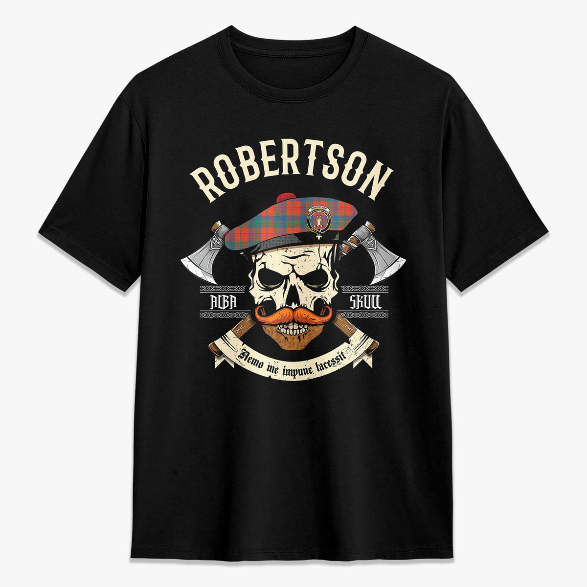 Robertson Ancient Tartan Crest 2D T-shirt - Alba Skull Style