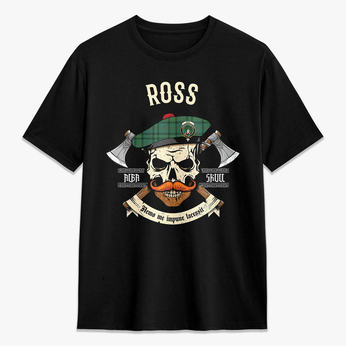Ross Hunting Ancient Tartan Crest 2D T-shirt - Alba Skull Style