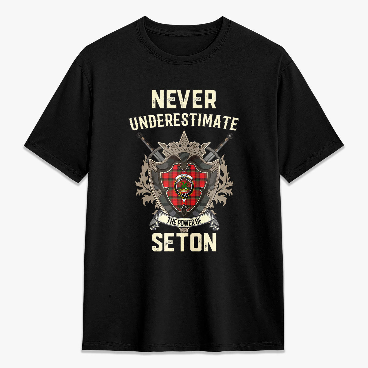 Seton Modern Tartan Crest 2D T-shirt - Never Underestimate Style