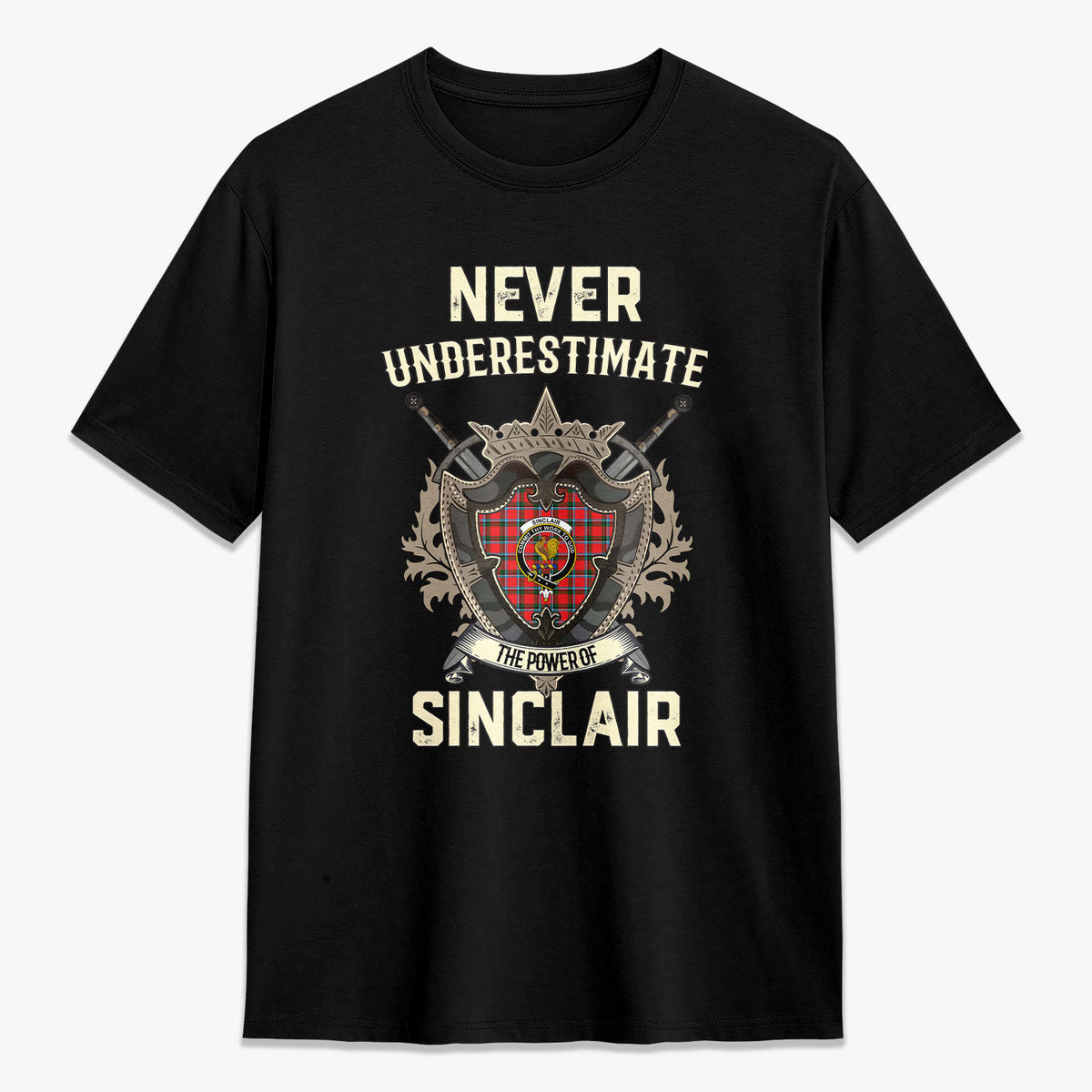 Sinclair Modern Tartan Crest 2D T-shirt - Never Underestimate Style
