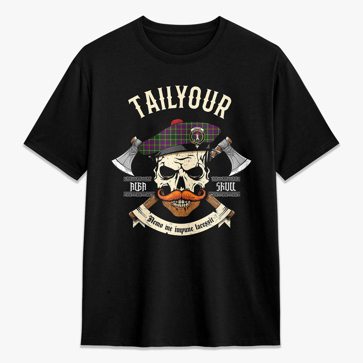 Tailyour (or Taylor) Tartan Crest 2D T-shirt - Alba Skull Style