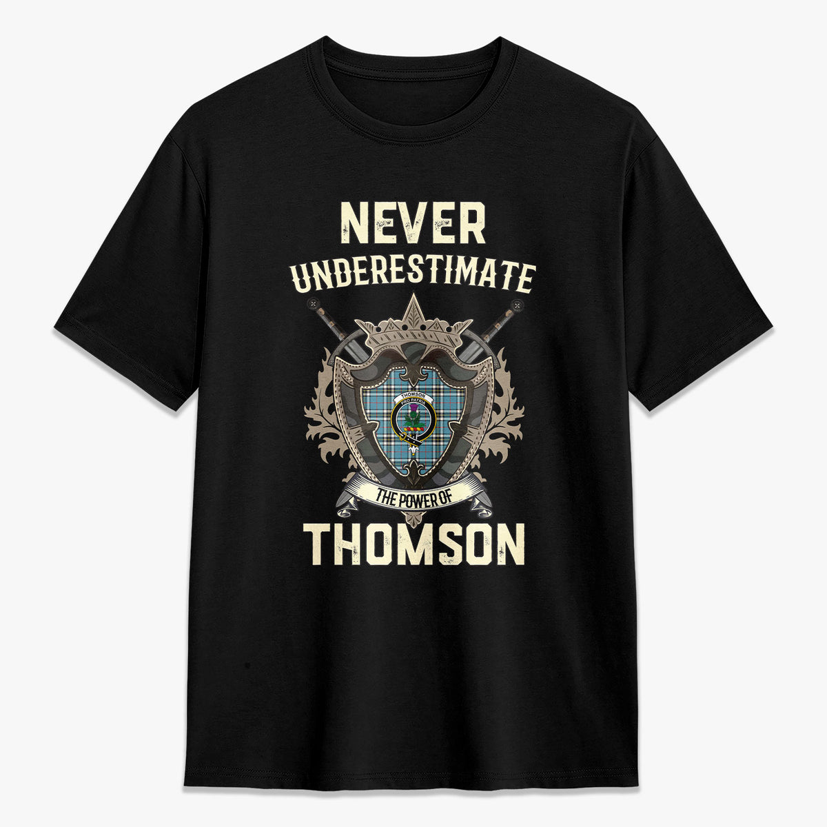 Thomson Blue Tartan Crest 2D T-shirt - Never Underestimate Style