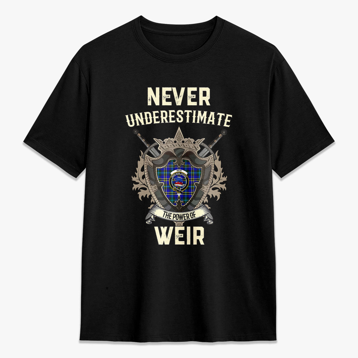 Weir Modern Tartan Crest 2D T-shirt - Never Underestimate Style