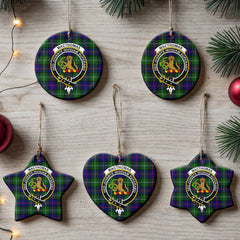 MacThomas Modern Tartan Crest Christmas Ceramic Ornament
