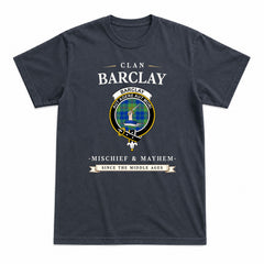 Barclay Hunting Ancient Tartan Crest Mischief and Mayhem T-shirt