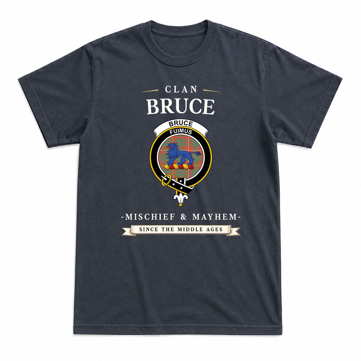 Bruce Ancient Tartan Crest Mischief and Mayhem T-shirt