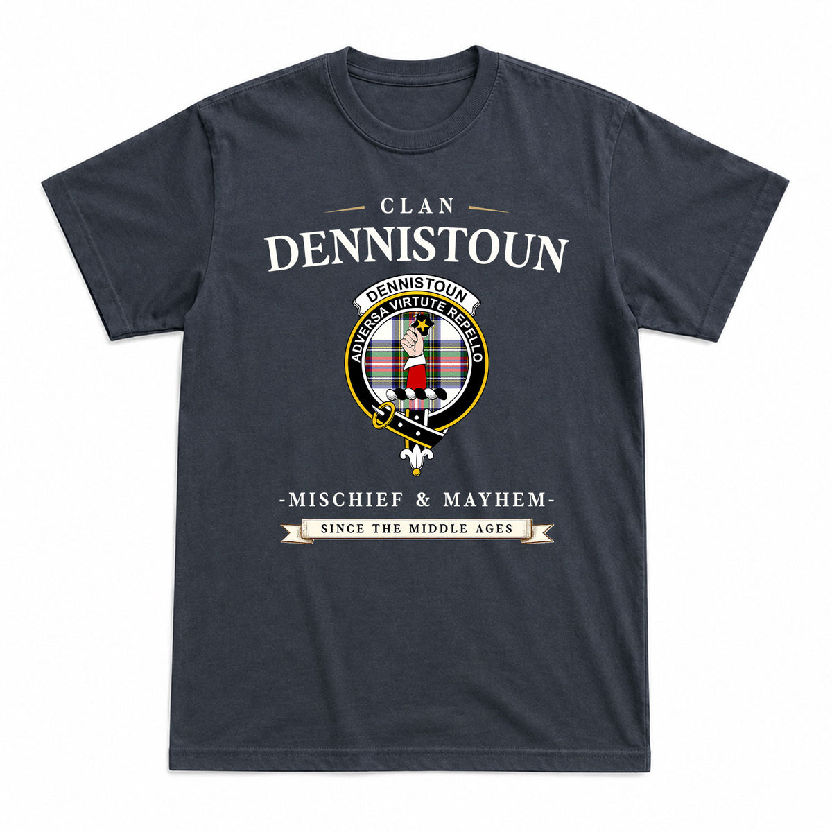 Dennistoun Tartan Crest Mischief and Mayhem T-shirt