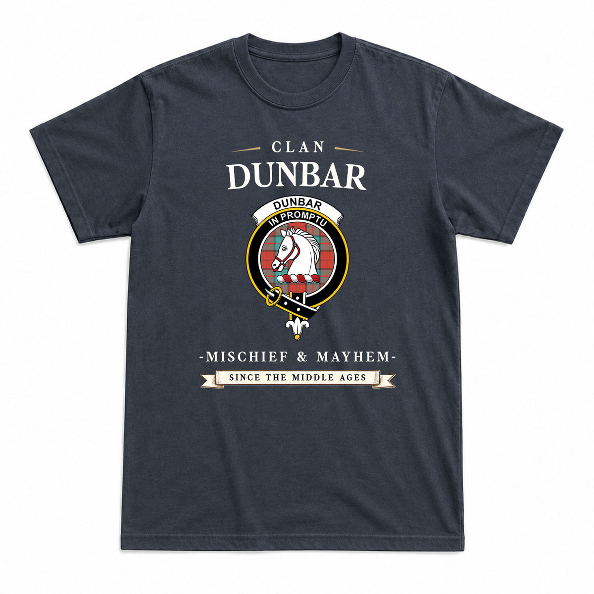 Dunbar Ancient Tartan Crest Mischief and Mayhem T-shirt