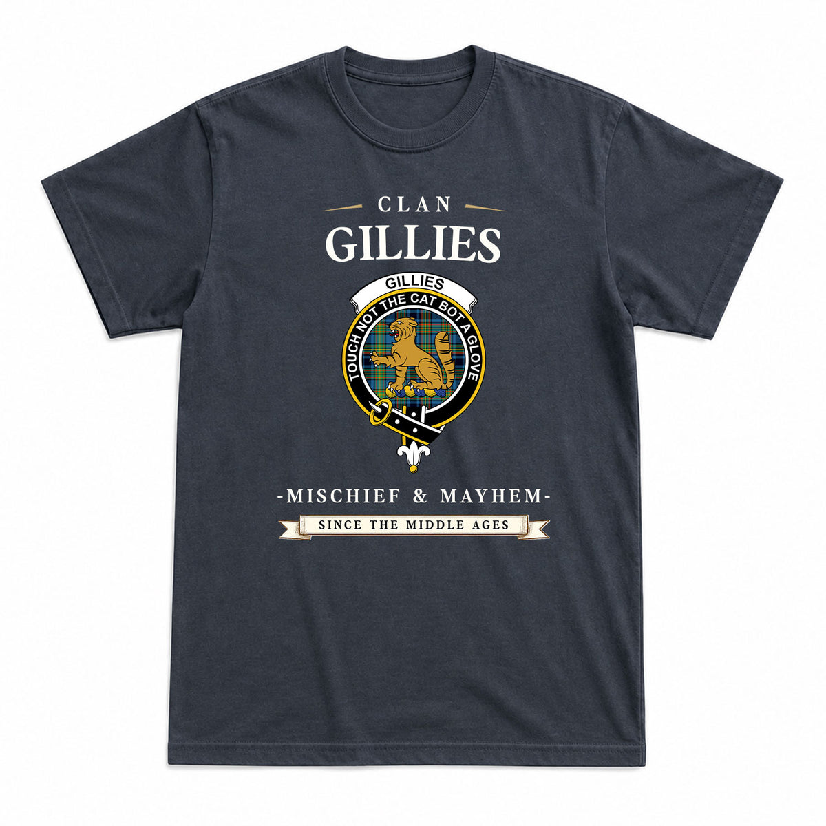 Gillies Ancient Tartan Crest Mischief and Mayhem T-shirt