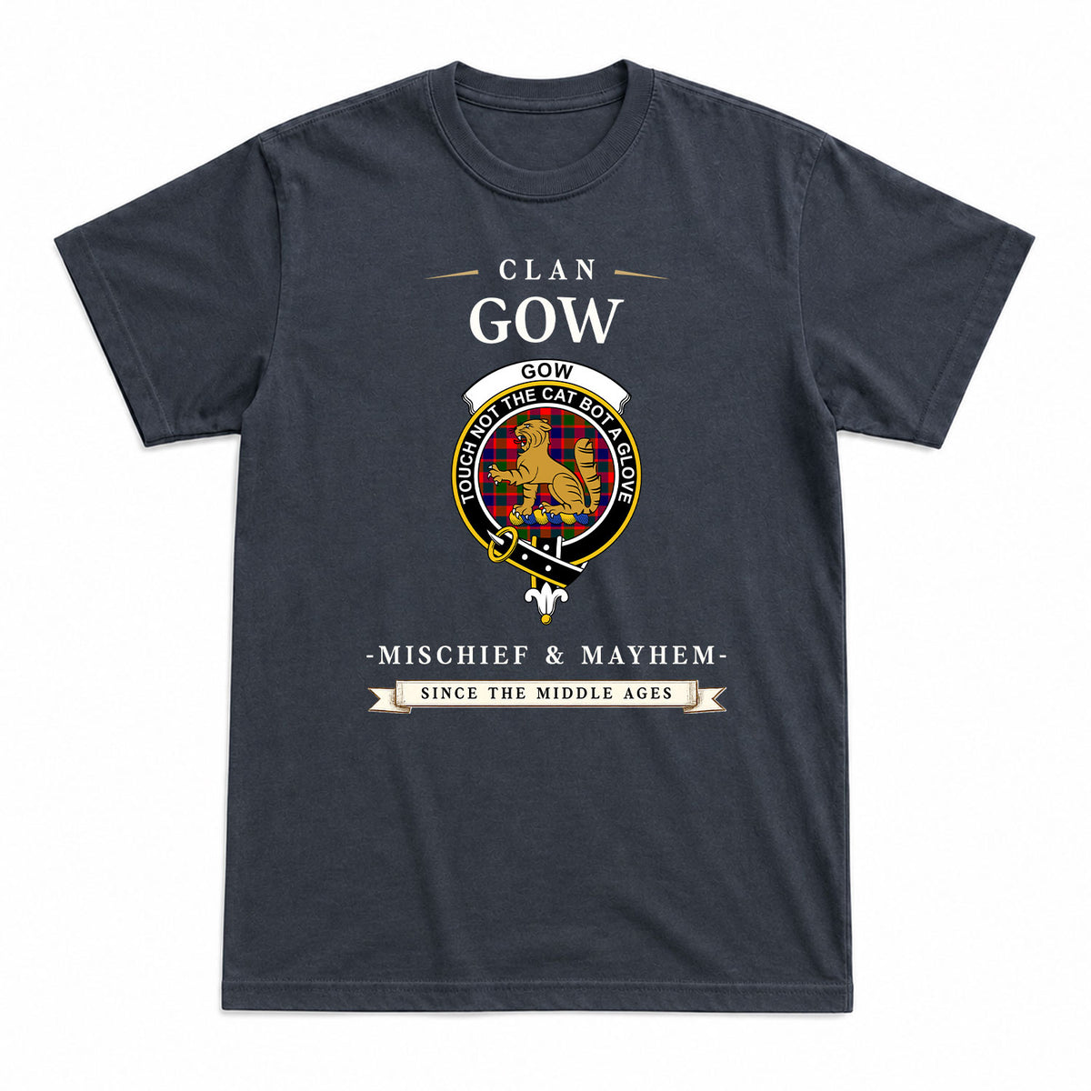 Gow (or McGouan) Tartan Crest Mischief and Mayhem T-shirt
