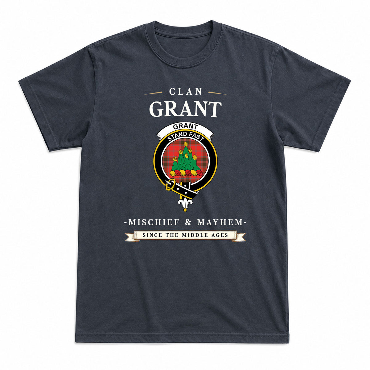 Grant Weathered  Tartan Crest Mischief and Mayhem T-shirt