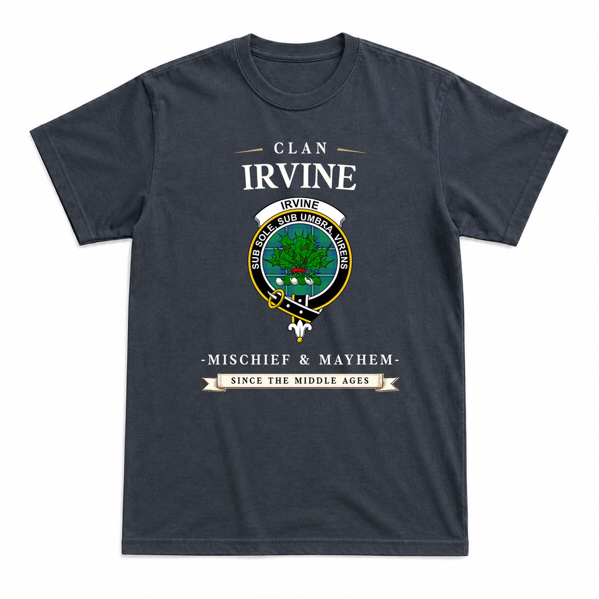 Irvine Ancient Tartan Crest Mischief and Mayhem T-shirt