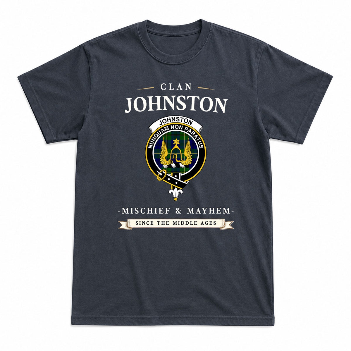 Johnston Modern Tartan Crest Mischief and Mayhem T-shirt