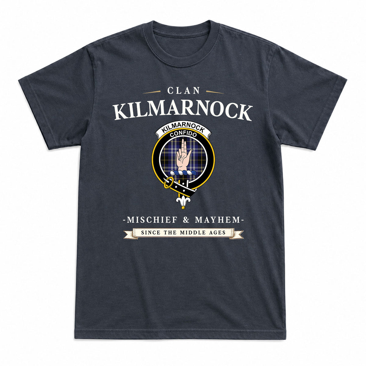 Kilmarnock Tartan Crest Mischief and Mayhem T-shirt