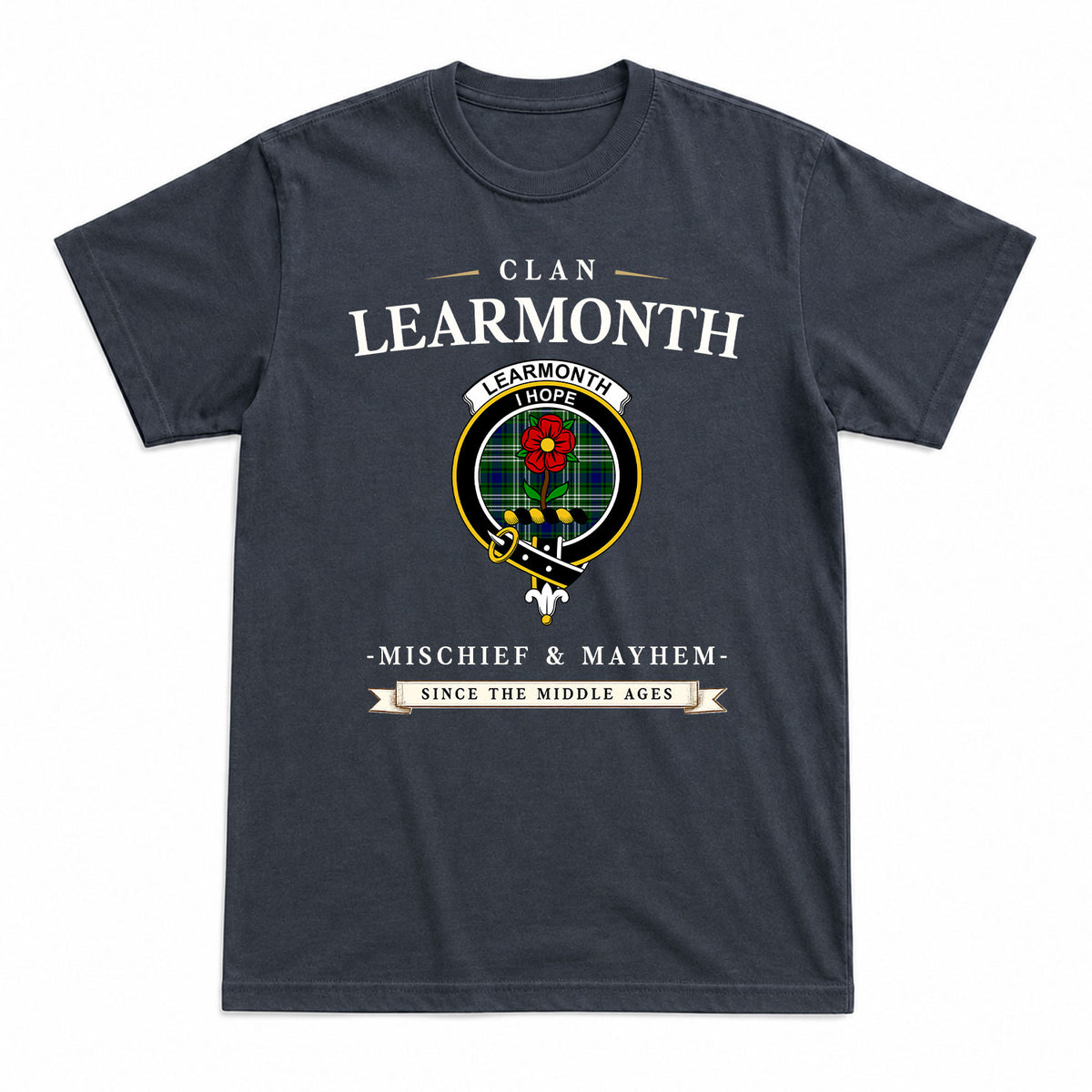 Learmonth Tartan Crest Mischief and Mayhem T-shirt