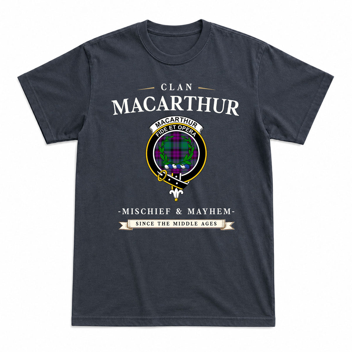 MacArthur - Milton Tartan Crest Mischief and Mayhem T-shirt