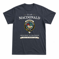 MacDonald of the Isles Hunting Ancient Tartan Crest Mischief and Mayhem T-shirt