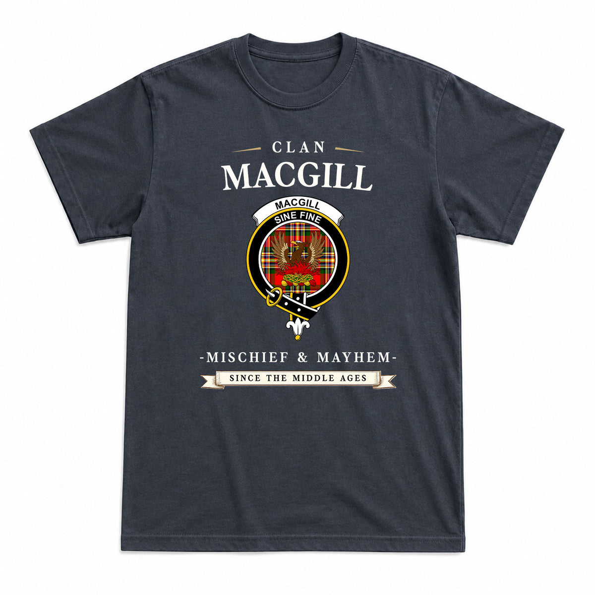 MacGill Modern Tartan Crest Mischief and Mayhem T-shirt