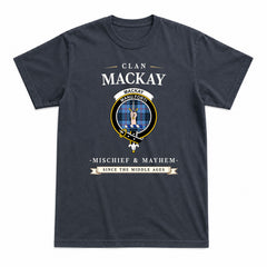 MacKay Blue Tartan Crest Mischief and Mayhem T-shirt