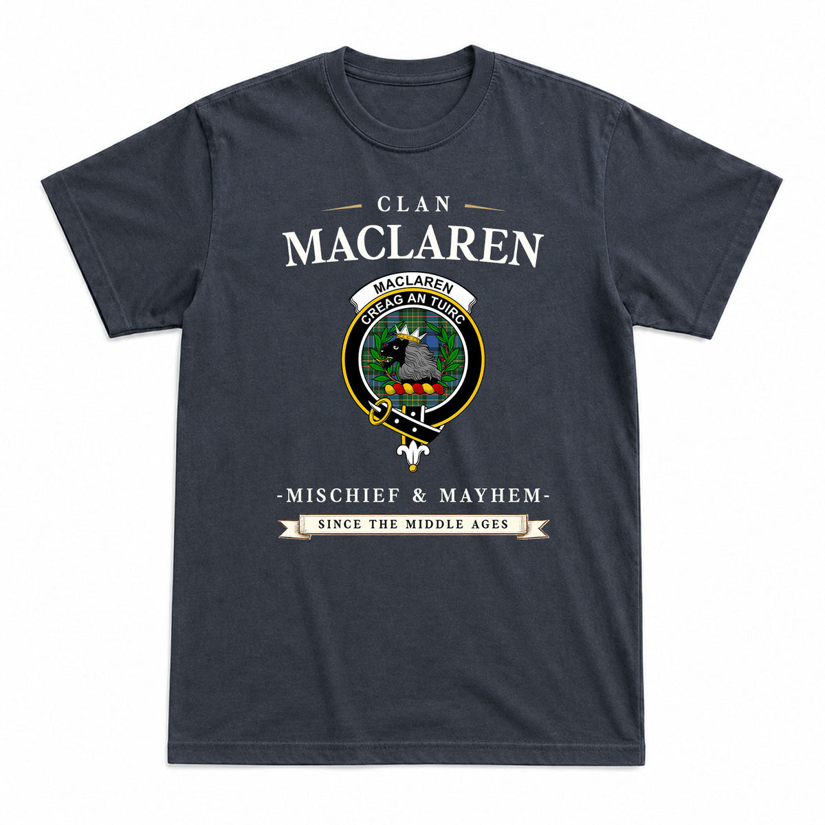 MacLaren Ancient Tartan Crest Mischief and Mayhem T-shirt
