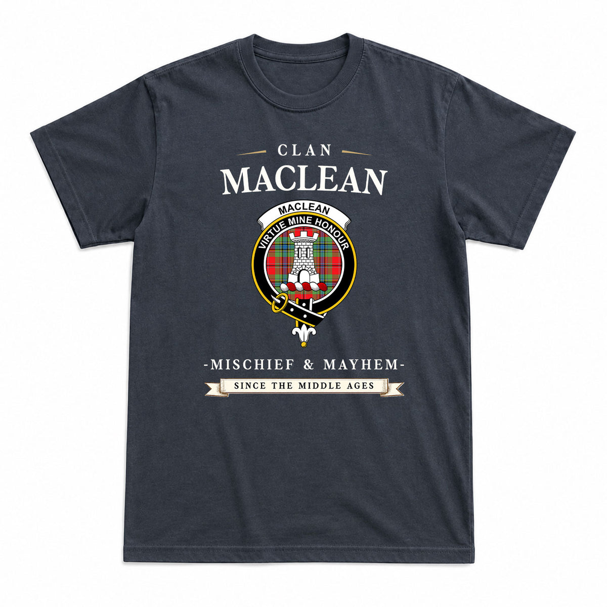 MacLean of Duart Modern Tartan Crest Mischief and Mayhem T-shirt