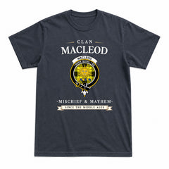 MacLeod of Lewis Modern Tartan Crest Mischief and Mayhem T-shirt