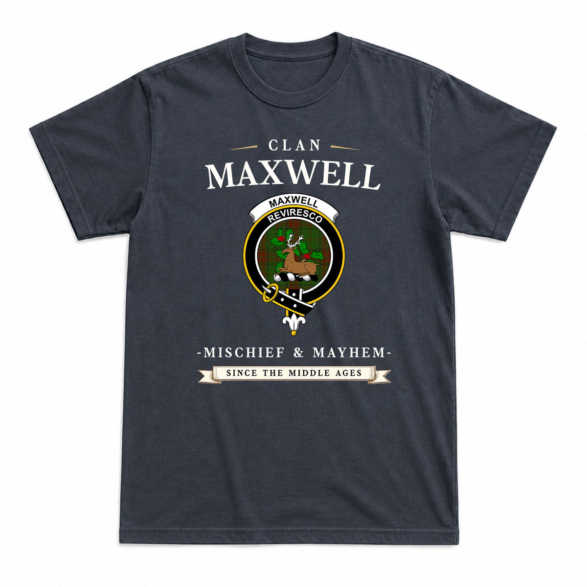 Maxwell Hunting Tartan Crest Mischief and Mayhem T-shirt