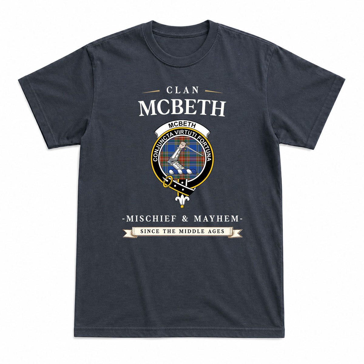 McBeth Ancient Tartan Crest Mischief and Mayhem T-shirt