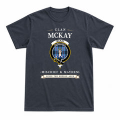 McKay Blue Tartan Crest Mischief and Mayhem T-shirt
