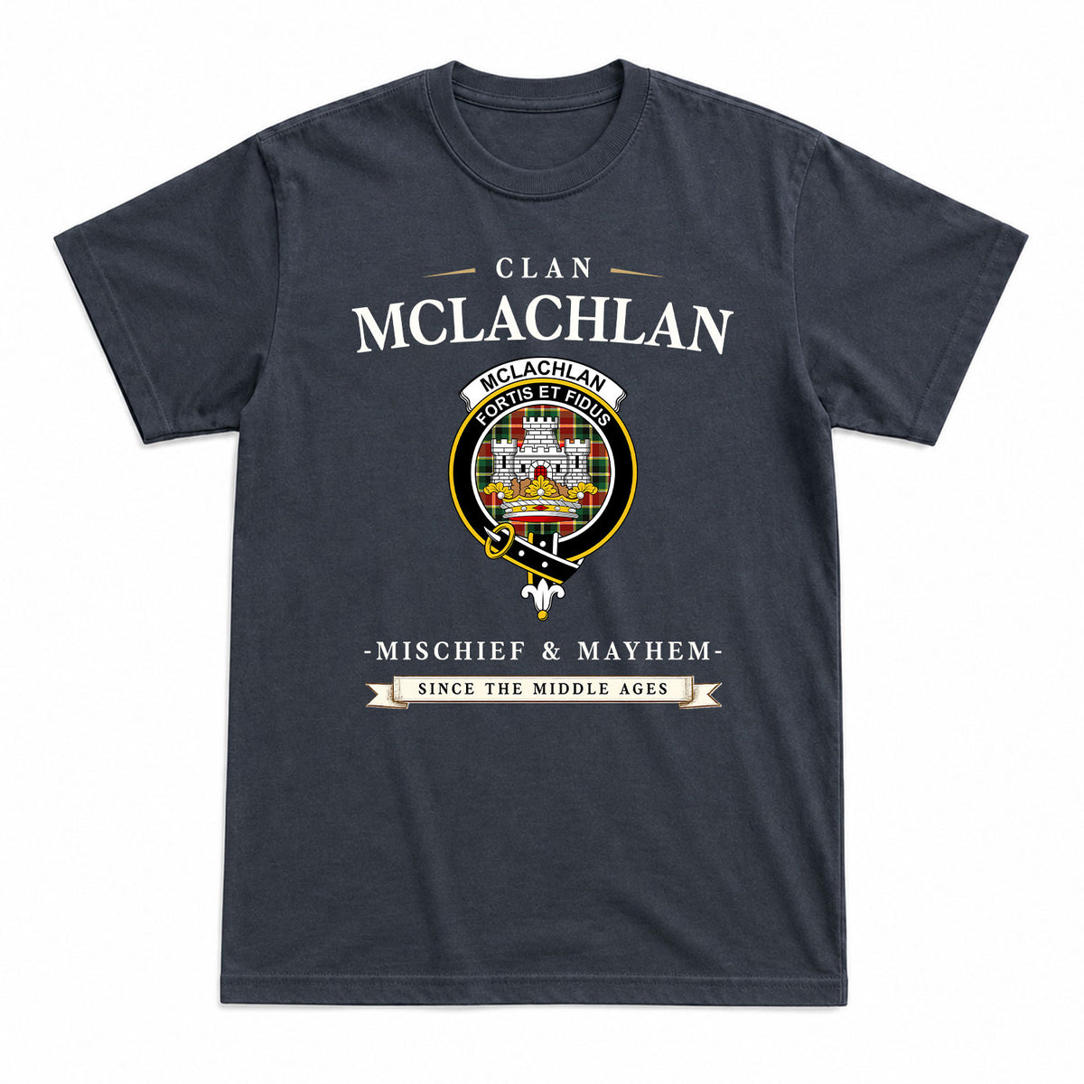 McLachlan Hunting Modern Tartan Crest Mischief and Mayhem T-shirt
