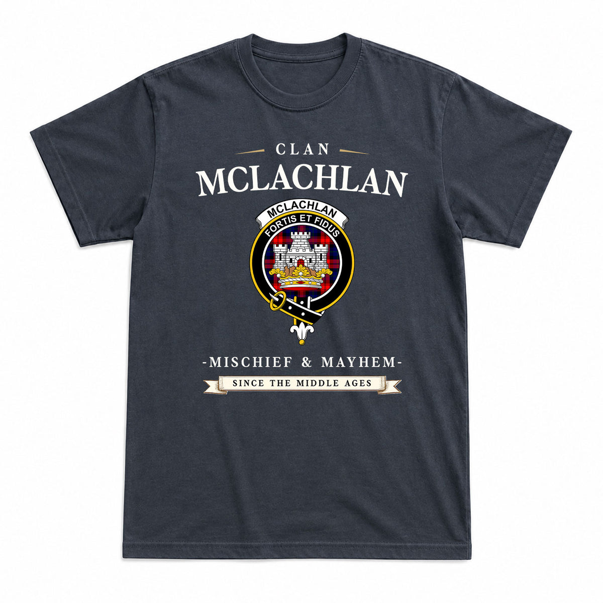 McLachlan Modern Tartan Crest Mischief and Mayhem T-shirt
