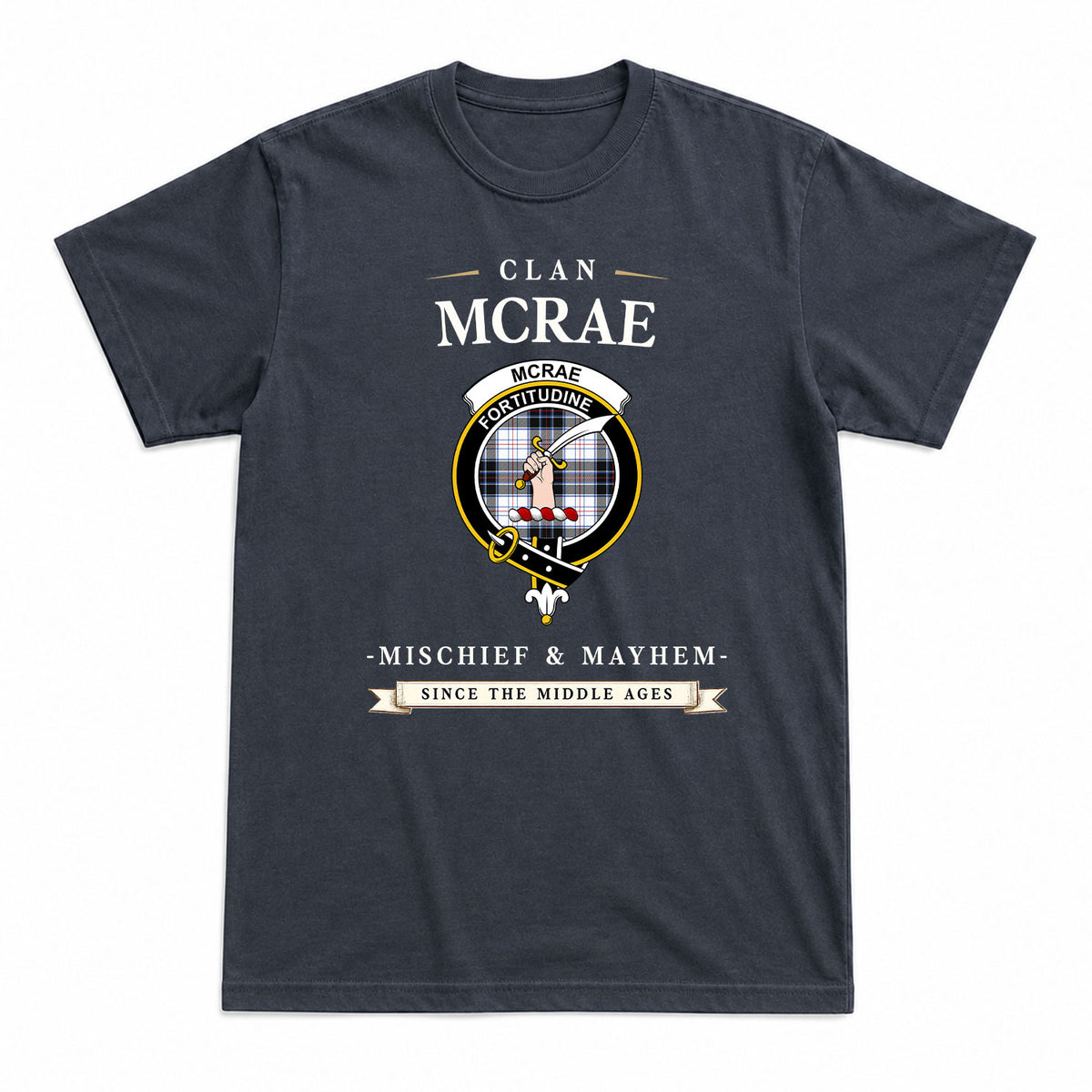 McRae Dress Modern Tartan Crest Mischief and Mayhem T-shirt
