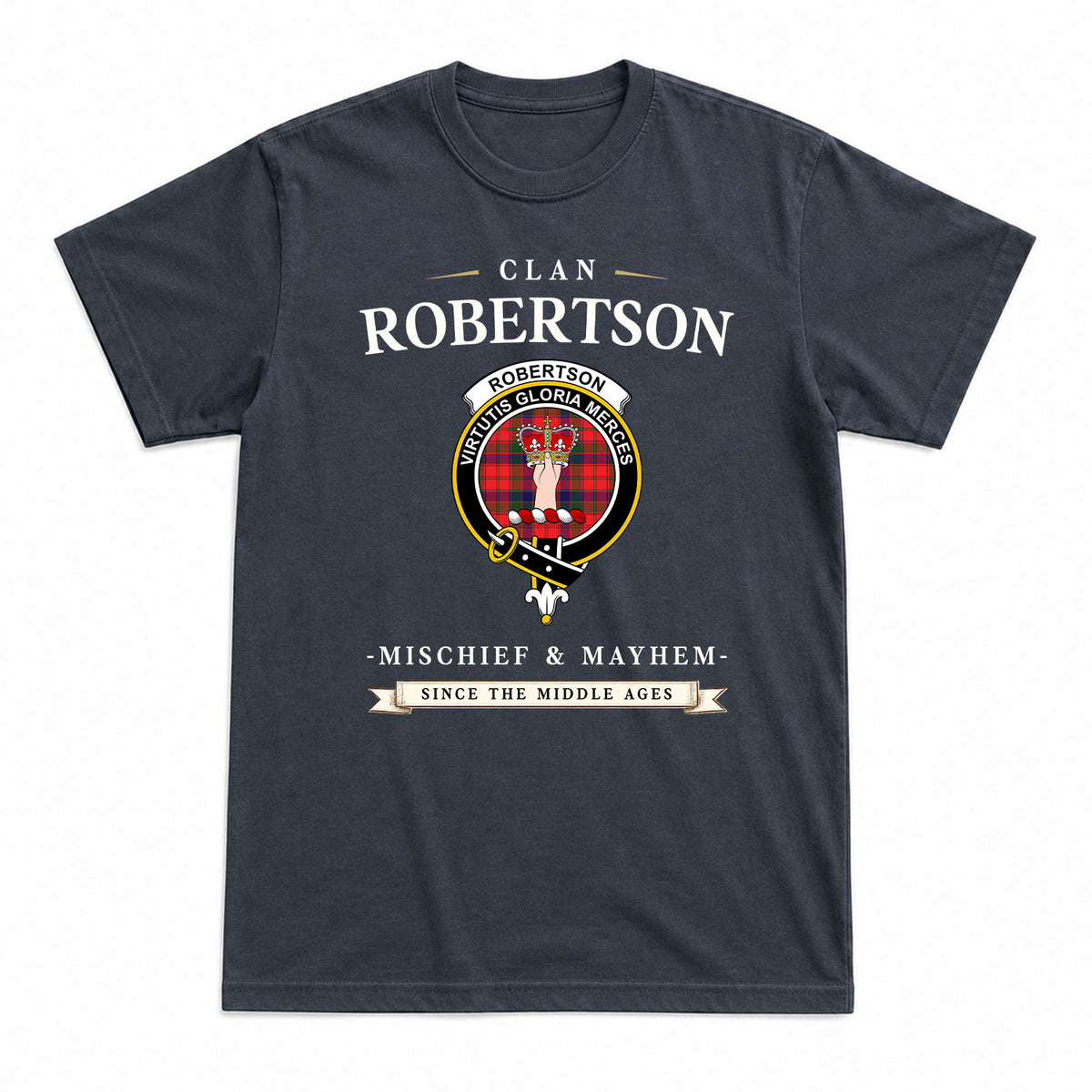 Robertson Modern Tartan Crest Mischief and Mayhem T-shirt