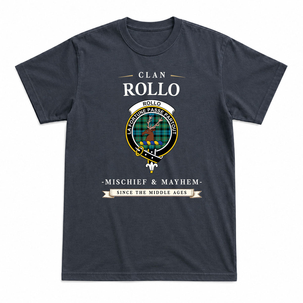 Rollo Ancient Tartan Crest Mischief and Mayhem T-shirt