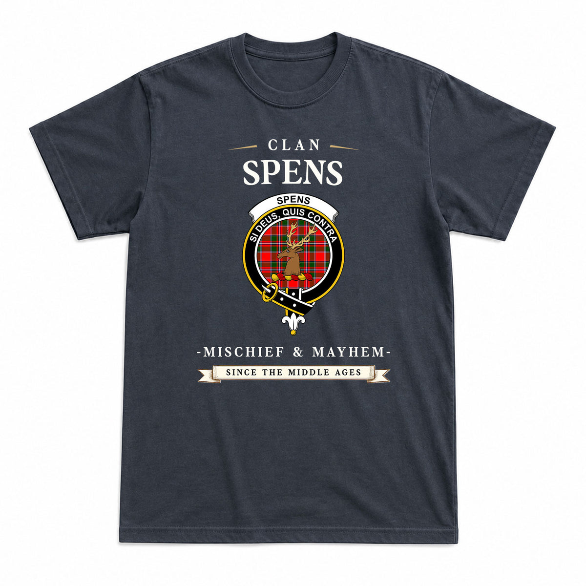 Spens (or Spence) Tartan Crest Mischief and Mayhem T-shirt