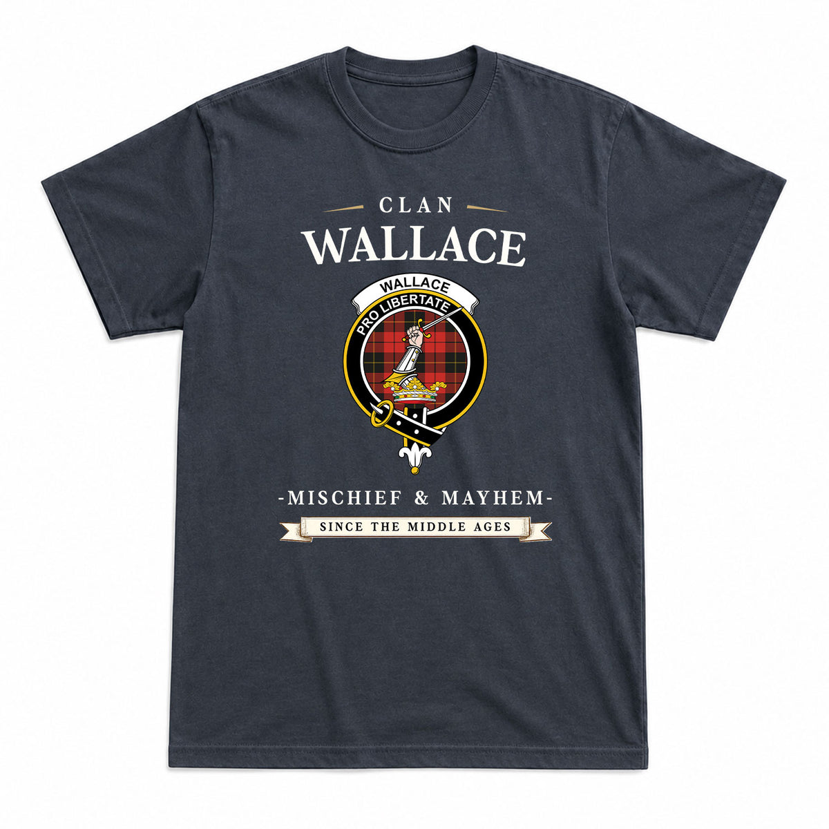 Wallace Weathered Tartan Crest Mischief and Mayhem T-shirt