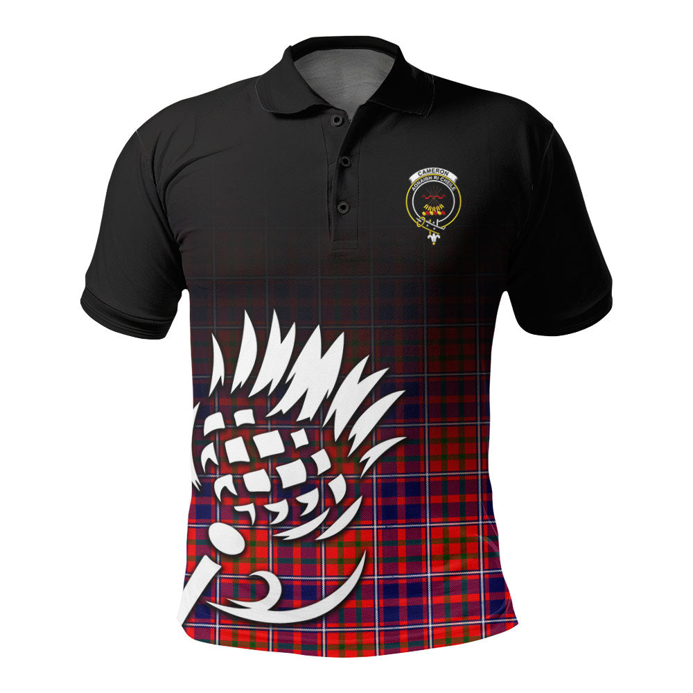 Cameron of Lochiel Modern Tartan Crest Polo Shirt - Thistle Black Style