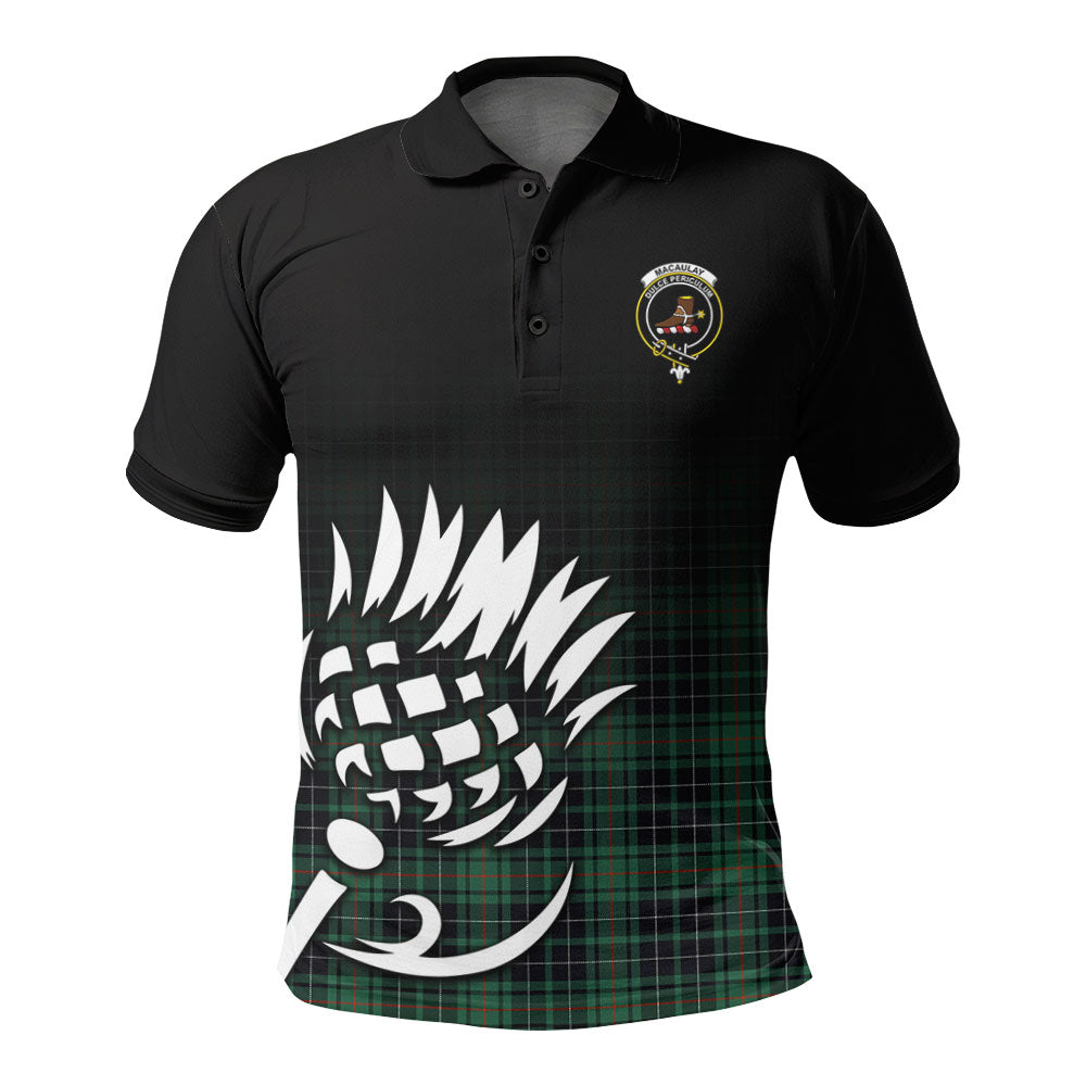 MacAulay Hunting Ancient Tartan Crest Polo Shirt - Thistle Black Style
