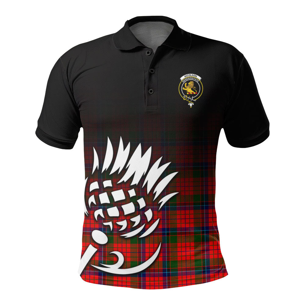 Nicolson Modern Tartan Crest Polo Shirt - Thistle Black Style
