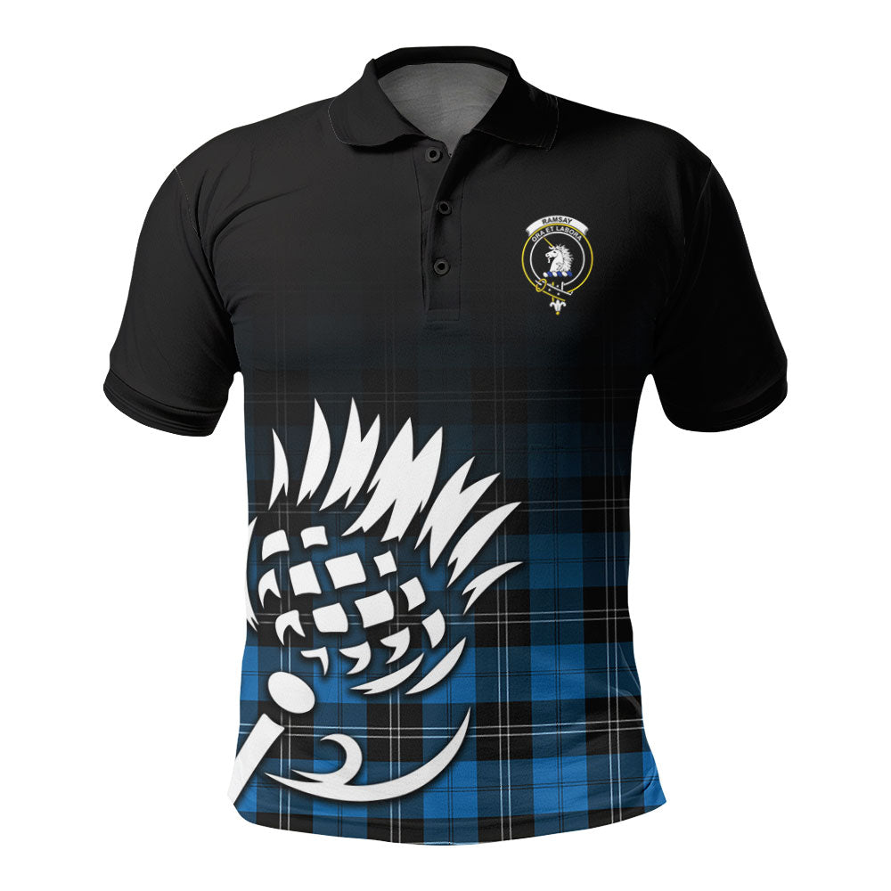 Ramsay Blue Ancient Tartan Crest Polo Shirt - Thistle Black Style