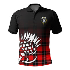 Ramsay Modern Tartan Crest Polo Shirt - Thistle Black Style