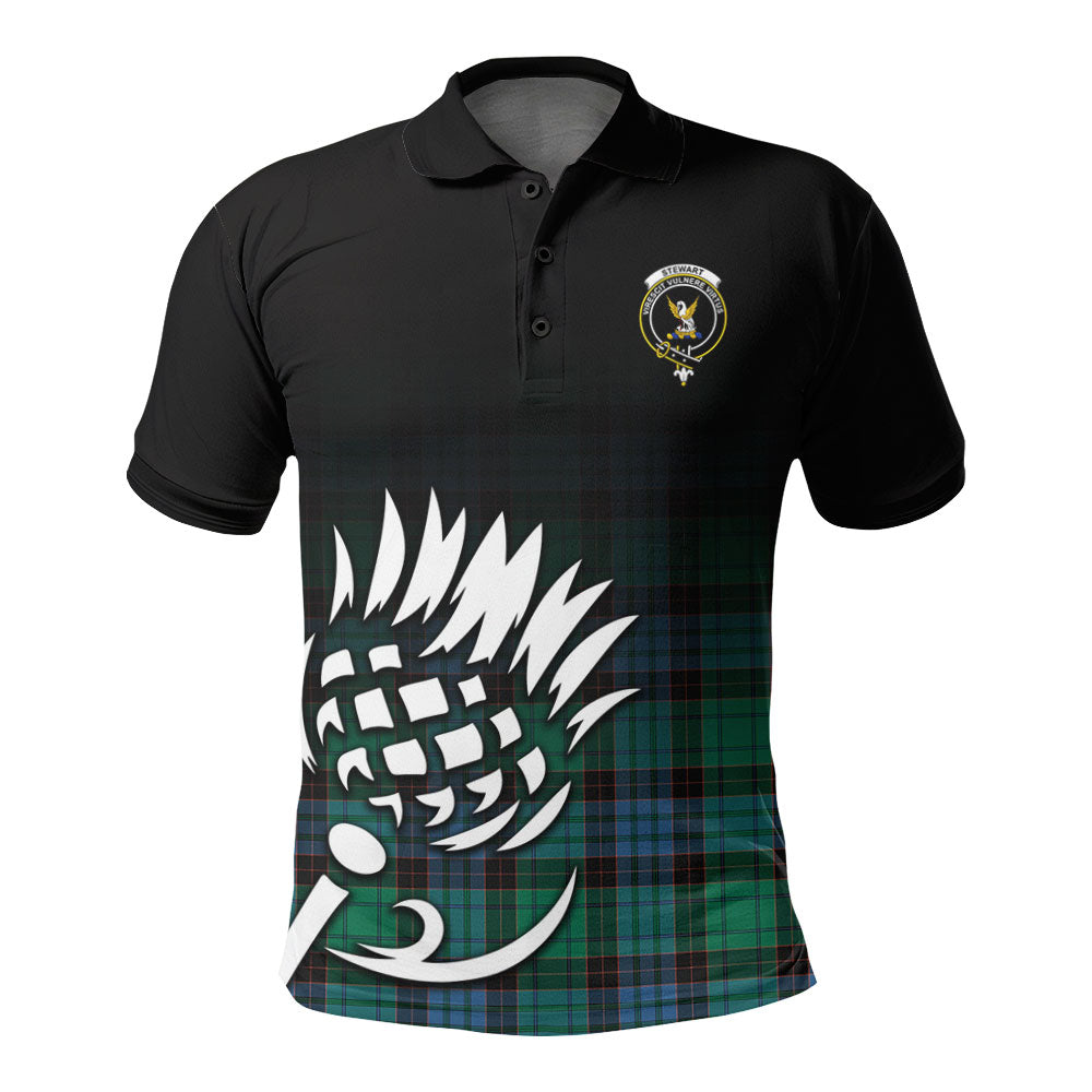 Stewart Old Ancient Tartan Crest Polo Shirt - Thistle Black Style