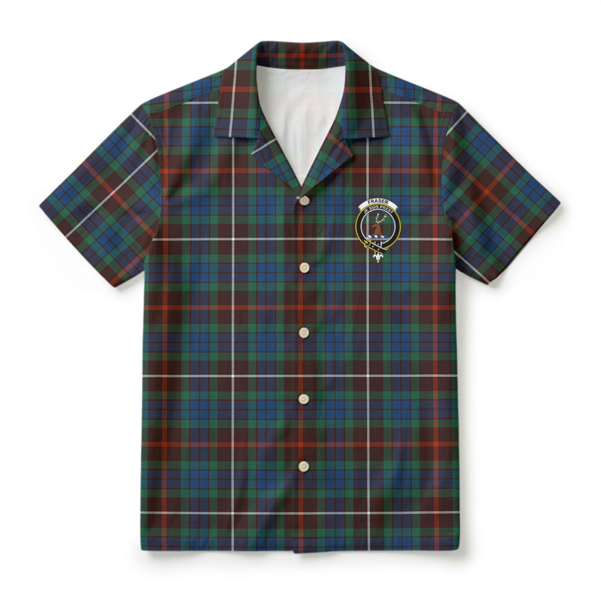 Fraser (of Lovat) Hunting Ancient Tartan Crest Hawaiian Shirt